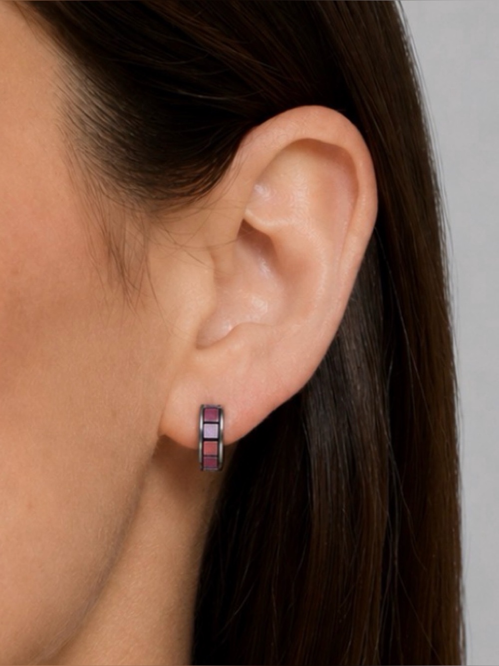 (NWOT) Stainless Steel Iridescent Mosaic Inlay Mini Huggie Hoop Earrings, OS